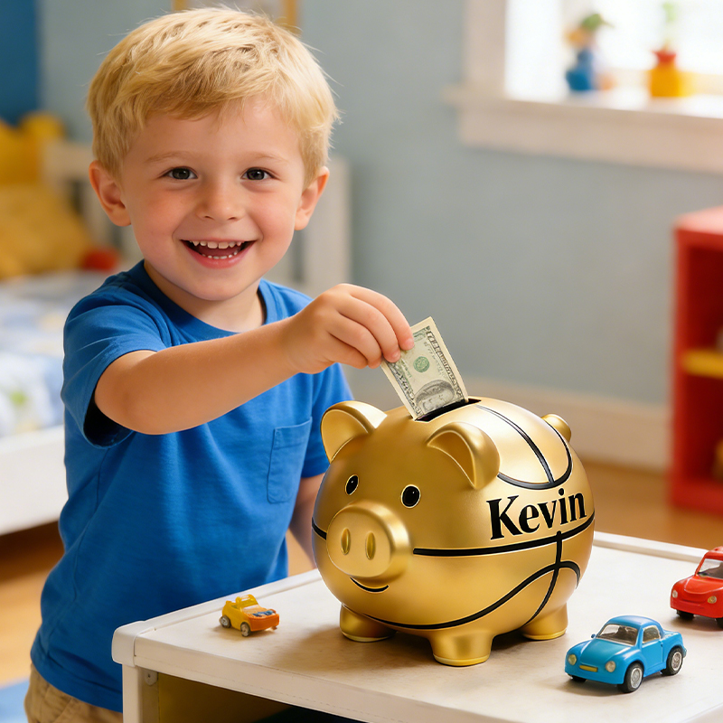 Personalized Gold Basketball Piggy Bank with Custom Name Luxurious and Fun for Kids and Fans