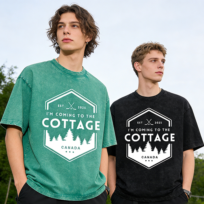 Personalized I'm Coming To The Cottage Canada Washed T-Shirt Forest and Hockey Graphic Tee for Hockey and Nature Lovers