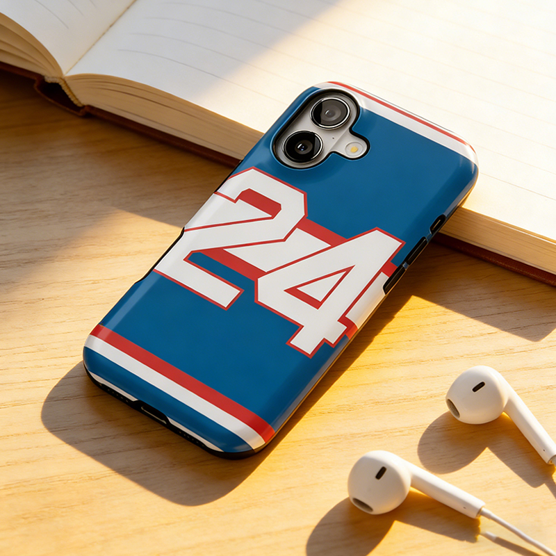 Personalized HR Theme Retro Blue Hockey Jersey Phone Case for Team Supporters and Game Day Enthusiasts