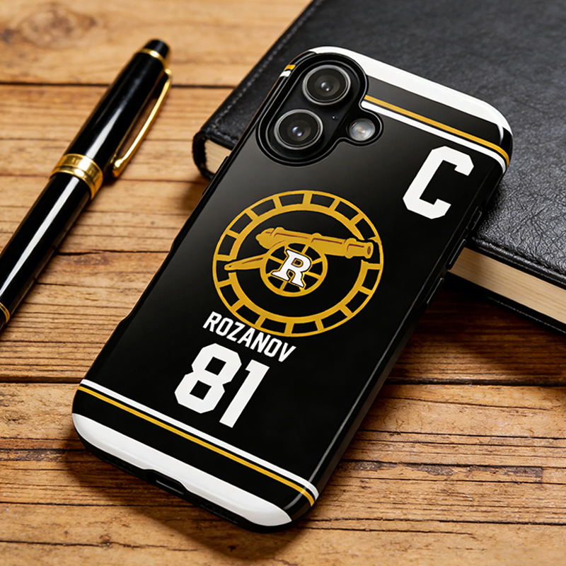 Personalized HR Theme Ice Hockey Black and Gold Jersey Phone Case for Ice Hockey Fans