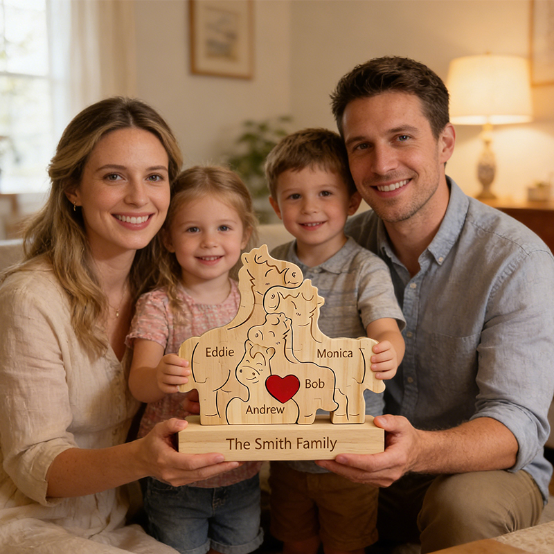 Personalized Wooden Horse Family Puzzle Custom Name Keepsake for Horse Enthusiasts & Families