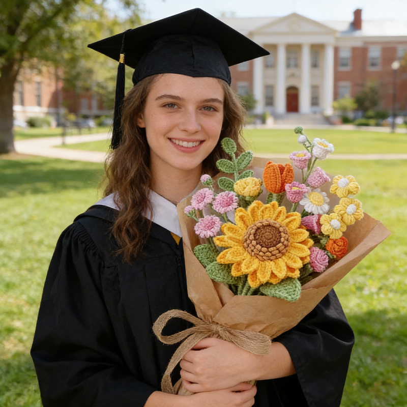 Personalized Handmade Crochet Sunflower Bouquet Knitted Floral Gift for Her Eternal Flower Arrangement Wedding Decor Mother’s Day