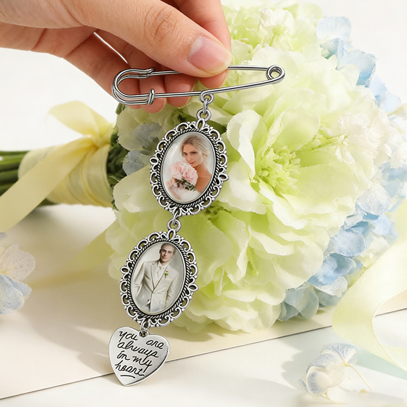 Personalized Bridal Bouquet Charm Custom Flower Bouquet Photo Charm Wedding Memorial Keepsake Memory Remembrance Pin Wedding Memorial Gifts