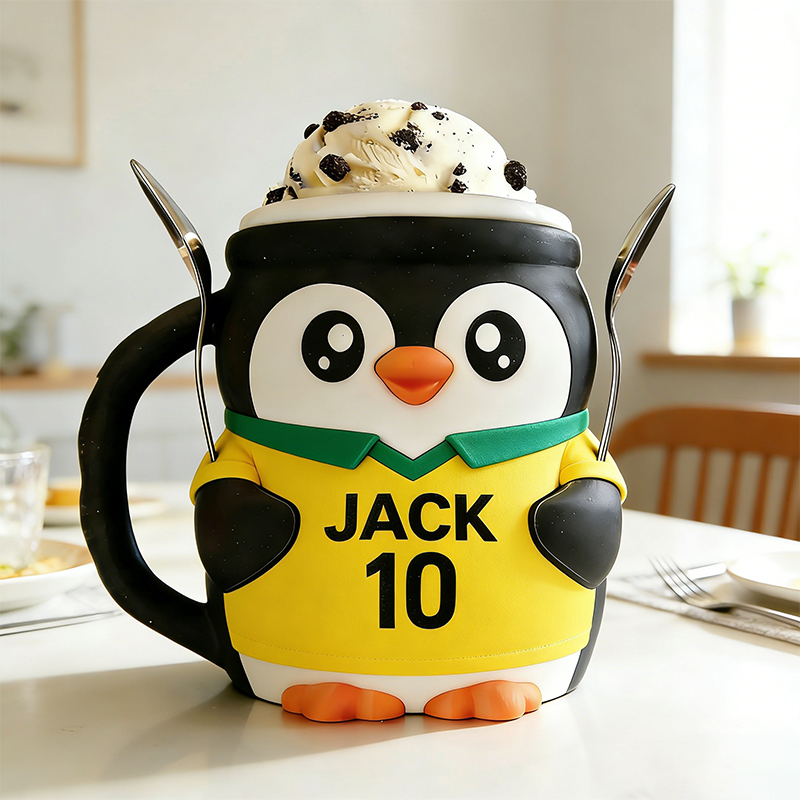 Personalized Soccer World Cup Penguin Ice Cream Pint Holder 3D Printed with Spoon Slots & Snack Drawer with Custom Details for Soccer Fans