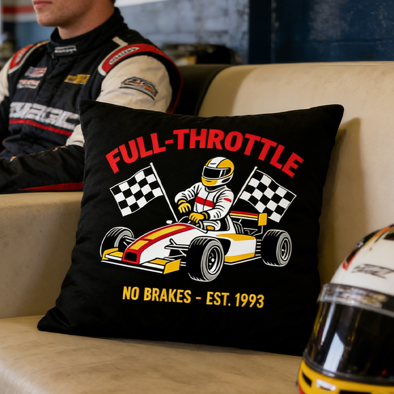 Personalized Formula Racing Pillow Custom Text Gift for Car Enthusiasts and Racing Fans