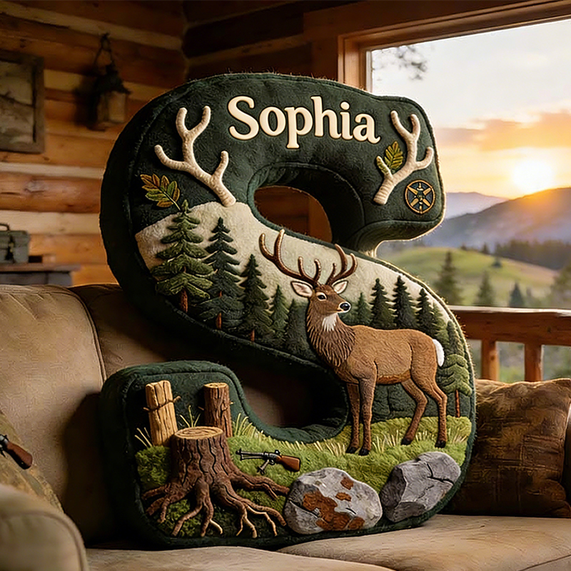 Personalized Initials Hunting Themed Pillow with Custom Name for Nature and Hunting Lovers