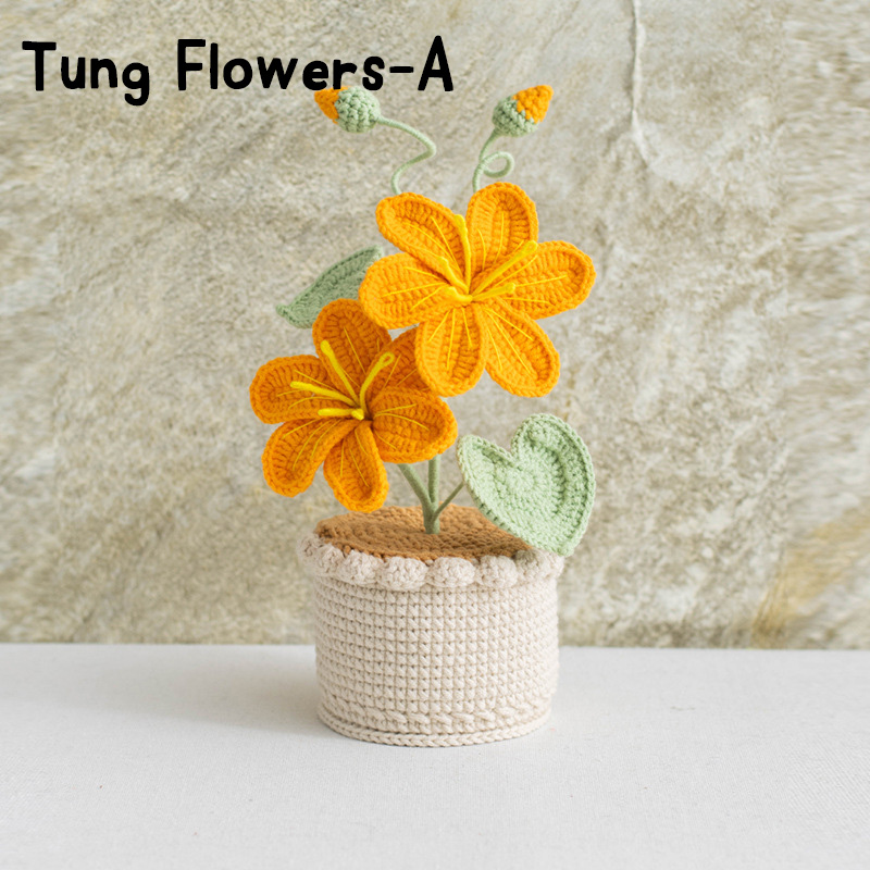 Handmade Crochet Sunflower Rose Lily Flower Pot Mother S Day Birthday Graduation Decor Cute Gift for Her Kid Girlfriend Friend Mom Grandma