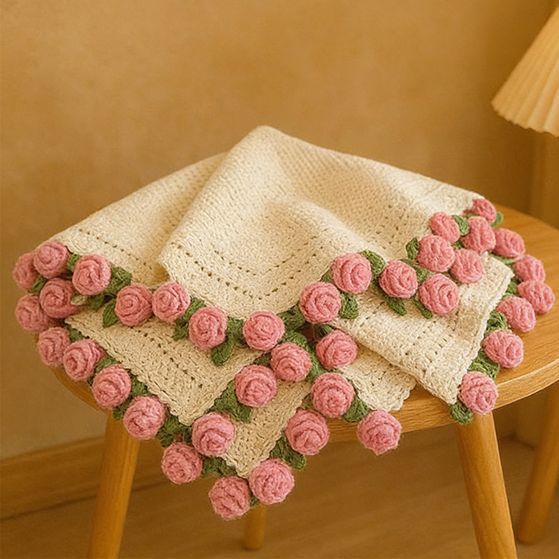 Personalized Crochet Rose Bouquet Blanket Custom Name for Romantic Gifting for Her Mother's Day Gift 