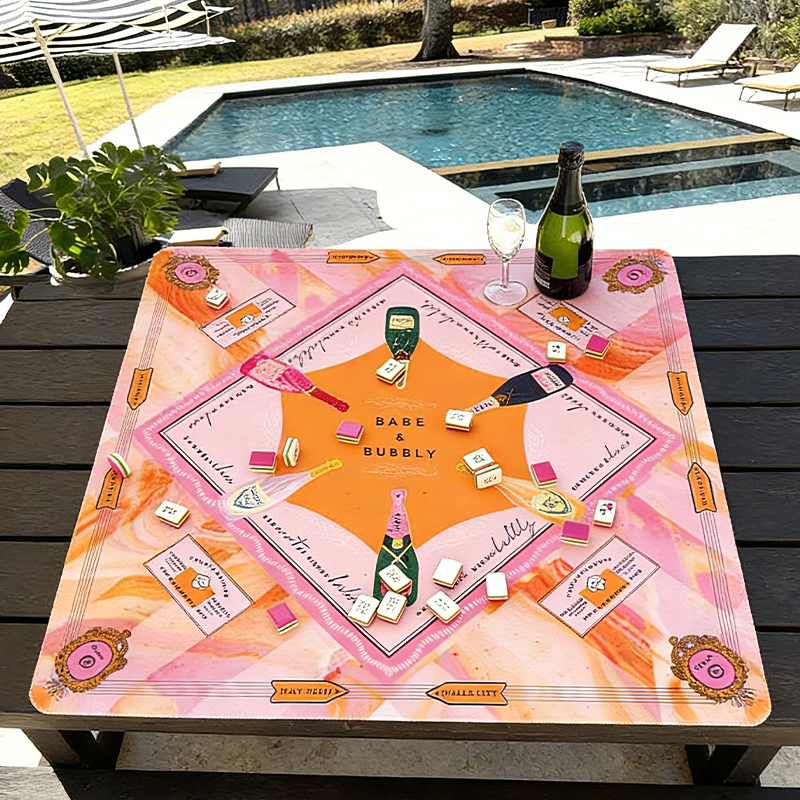 Personalized Pink Marble Mahjong Table Mat Babe and Bubbly  Champagne Party Mahjong Mat Bridal Party Mahjong Table Mat for American Mahjong Lovers