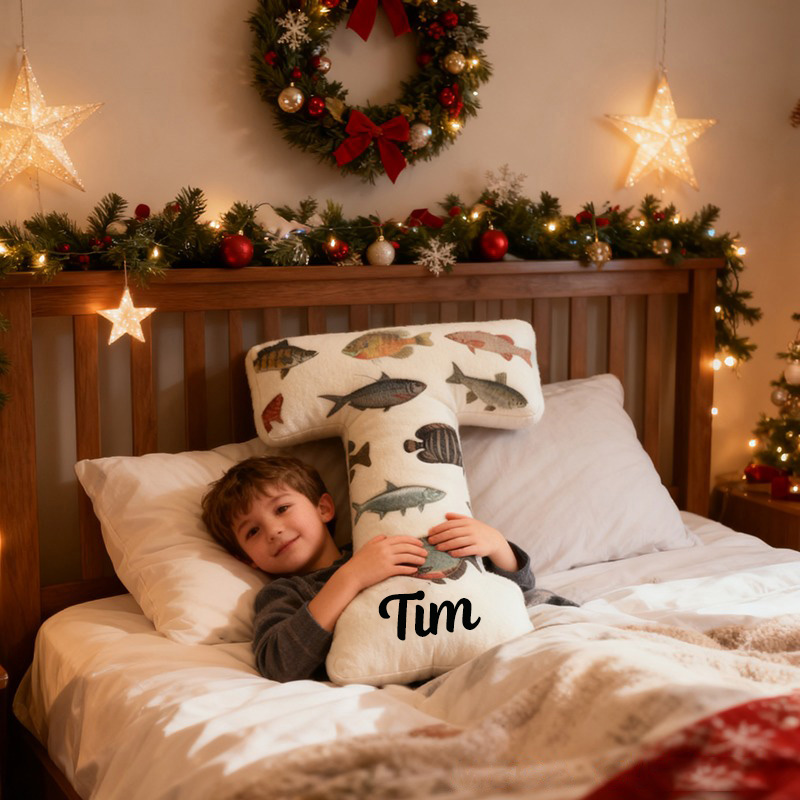 Personalized Fish Themed Letter Pillow Funny Fishing Pillow Custom Name with Colorful Fish Design Graphic 3D Print Perfect Gift for Fishing Enthusiasts and Kids