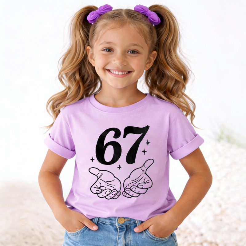 67 Shirt with Name Funny 7th Turning Seven Meme Birthday Gift for Kids Teen Girl Gift