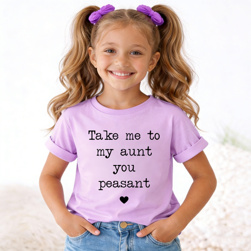 Take Me To My Aunt Peasant Toddler Pullover T-Shirt Funny Vintage Kids Natural T-Shirt I Love My Aunt Natural Tee