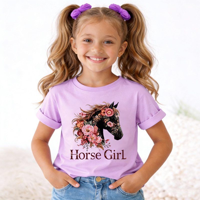 Personalized Horse Kid Equestrian Lover Gift For Kids Cute Floral Pony Riding Outfit Birthday Present Kid's T-Shirt