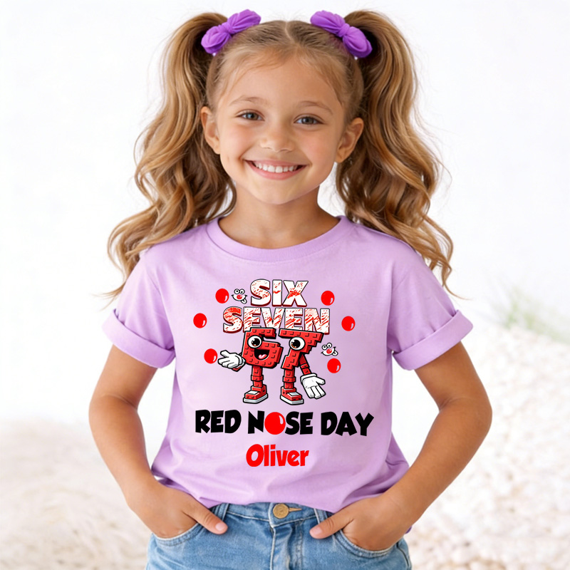 Personalized Red Nose Day Funny Clown Face Gift For Kids Charity Event Celebration Cute Outfit Kid's T-Shirt