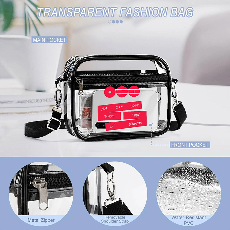 Personalized BTS Clear Crossbody Bag Custom K-Pop Concert Transparent Stadium Bag Bangtan Army Bag for Women Girls Fans Concert Gift