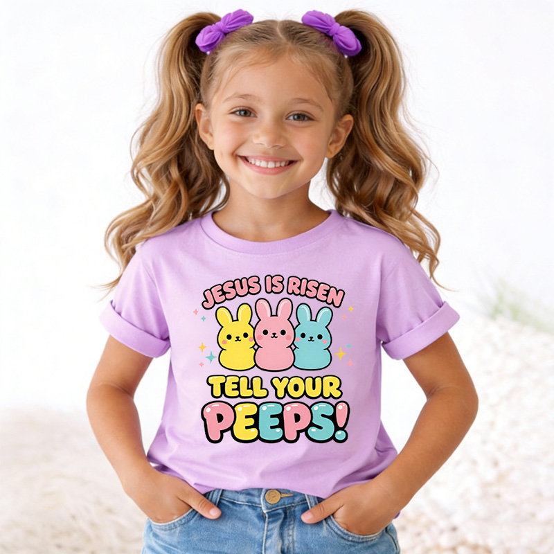 Jesus Is Risen Tell Your Peeps Easter Jesus Kid Shirt Cute Bunny Peep Easter Toddler Shirt Cute Bunny T-Shirt Christian Kids Gift 
