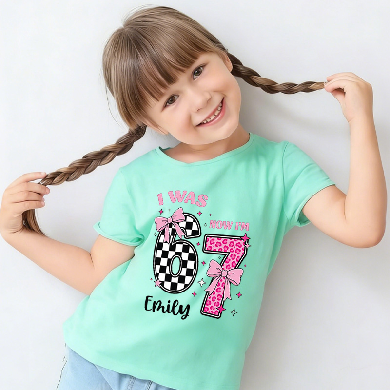 I Was 6 Now I'm 7 Girls Birthday Shirt with Name Funny 7th Turning Seven Meme Birthday Gift for Kids