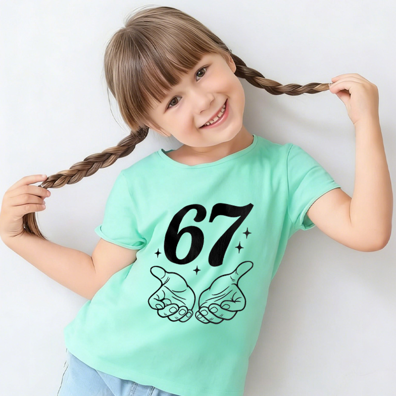 67 Shirt with Name Funny 7th Turning Seven Meme Birthday Gift for Kids Teen Girl Gift