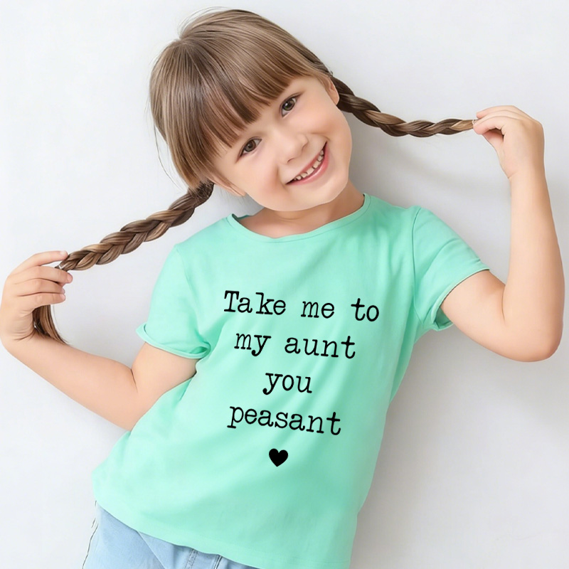 Take Me To My Aunt Peasant Toddler Pullover T-Shirt Funny Vintage Kids Natural T-Shirt I Love My Aunt Natural Tee