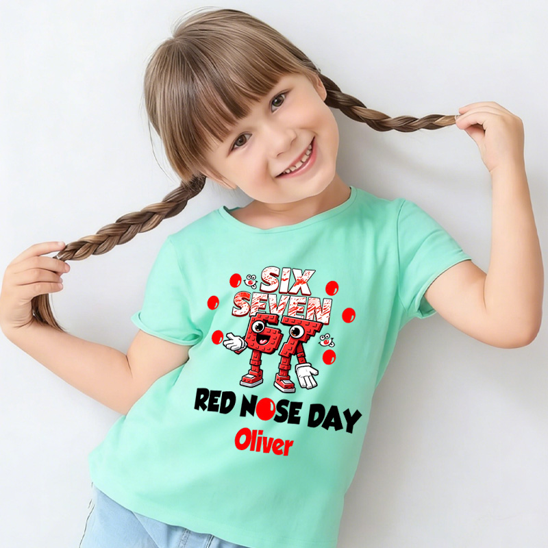 Personalized Red Nose Day Funny Clown Face Gift For Kids Charity Event Celebration Cute Outfit Kid's T-Shirt