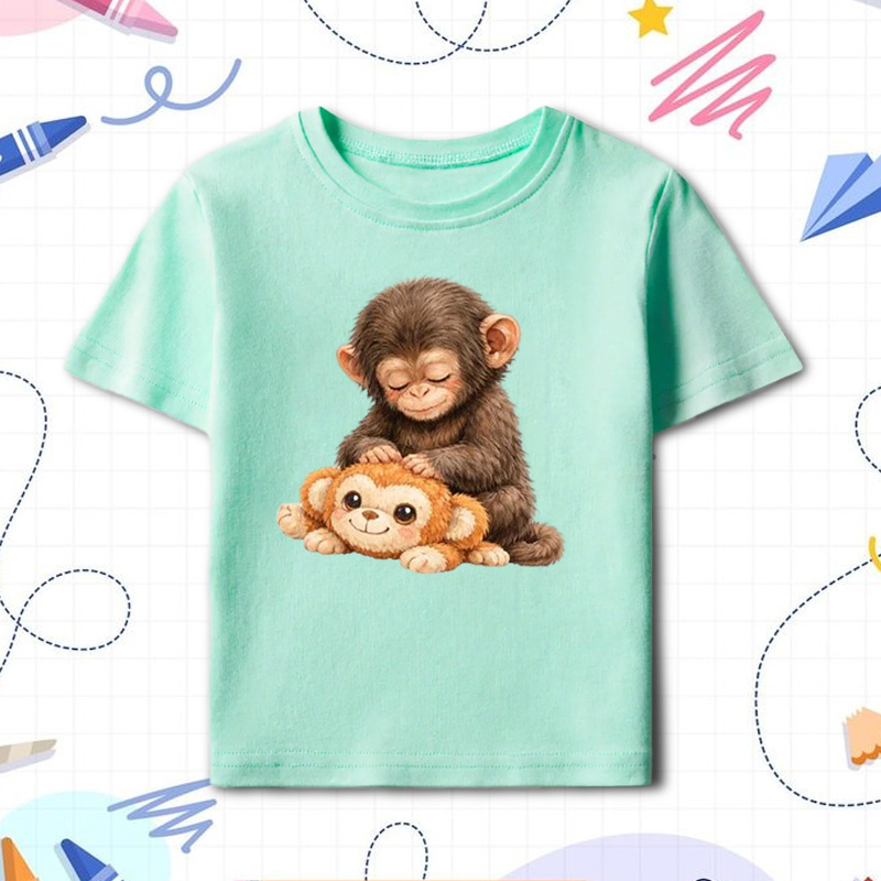Cute Baby Monkey Hugging Plush Toy Soft Cotton Comfortable Gift Dear Punch Monkey Graphic Kid Shirt Emotional Animal Lover Gift