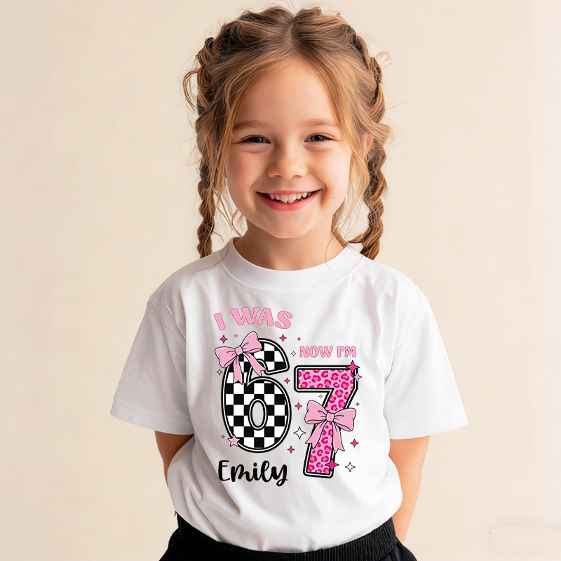 I Was 6 Now I'm 7 Girls Birthday Shirt with Name Funny 7th Turning Seven Meme Birthday Gift for Kids