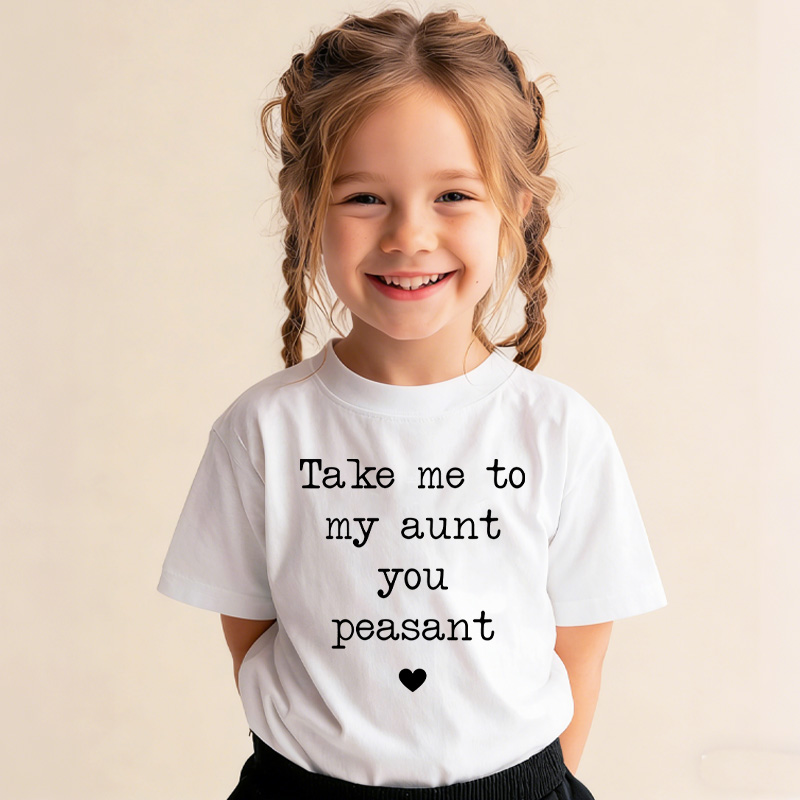 Take Me To My Aunt Peasant Toddler Pullover T-Shirt Funny Vintage Kids Natural T-Shirt I Love My Aunt Natural Tee