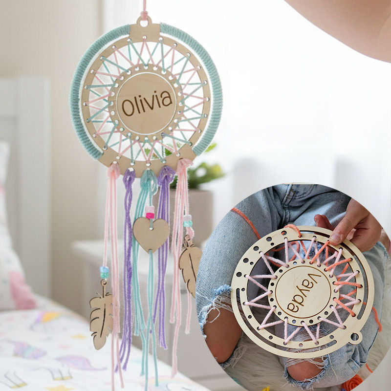 Personalized DIY Dream Catcher Kit for Kids Custom Name Creative Craft with Yarn and Wooden Decorations