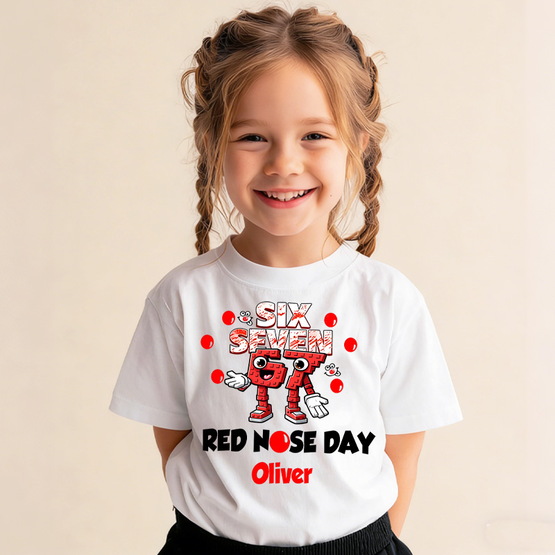 Personalized Red Nose Day Funny Clown Face Gift For Kids Charity Event Celebration Cute Outfit Kid's T-Shirt