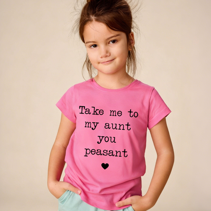 Take Me To My Aunt Peasant Toddler Pullover T-Shirt Funny Vintage Kids Natural T-Shirt I Love My Aunt Natural Tee
