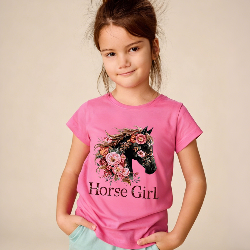 Personalized Horse Kid Equestrian Lover Gift For Kids Cute Floral Pony Riding Outfit Birthday Present Kid's T-Shirt