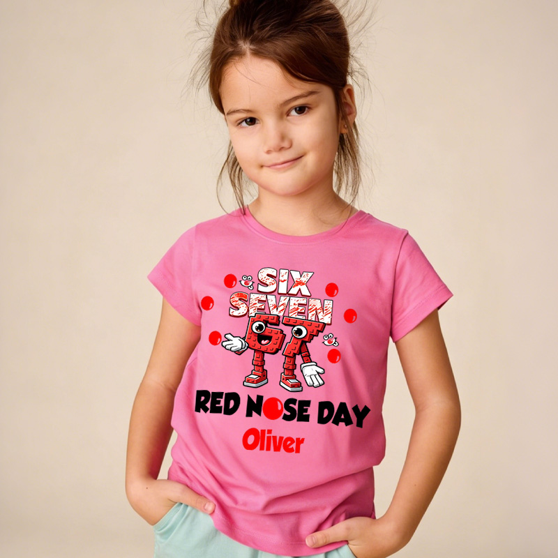 Personalized Red Nose Day Funny Clown Face Gift For Kids Charity Event Celebration Cute Outfit Kid's T-Shirt