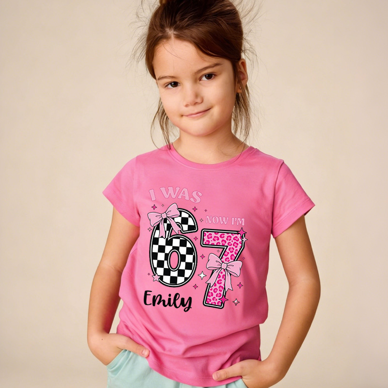 I Was 6 Now I'm 7 Girls Birthday Shirt with Name Funny 7th Turning Seven Meme Birthday Gift for Kids