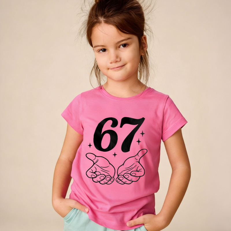67 Shirt with Name Funny 7th Turning Seven Meme Birthday Gift for Kids Teen Girl Gift