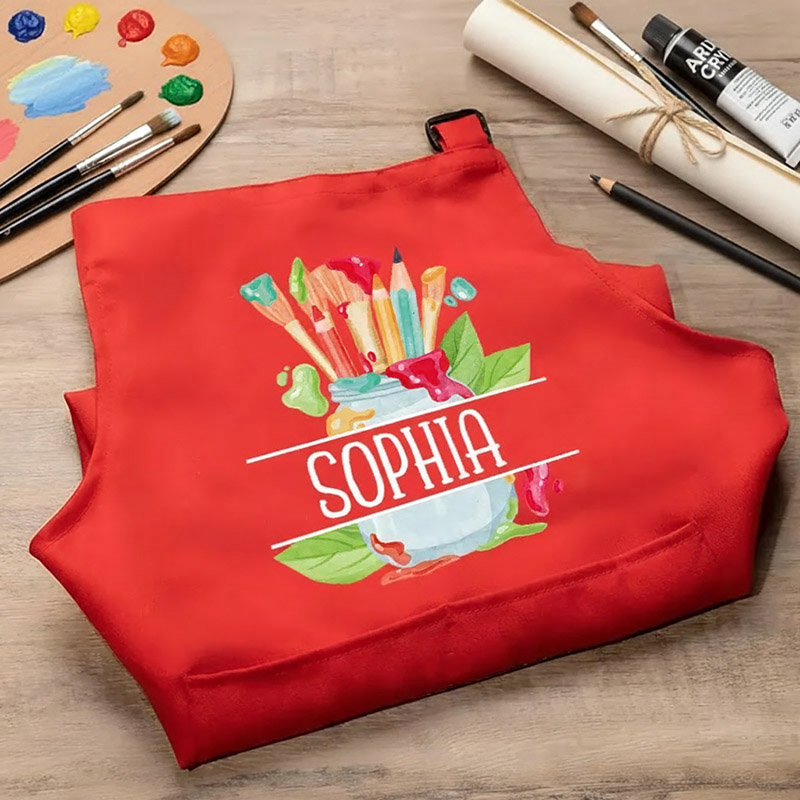 Personalized Watercolor Set Kids Art Apron Art Party Apron Chef Hat Set with Name Cooking Handcraft Activities Birthday Holiday Gift for Kids