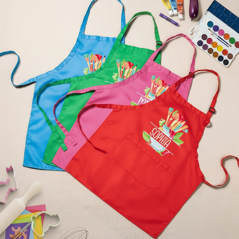Personalized Watercolor Set Kids Art Apron Art Party Apron Chef Hat Set with Name Cooking Handcraft Activities Birthday Holiday Gift for Kids