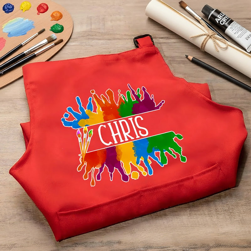Personalized Vibrant Paint Splash Kids Art Apron Art Party Apron Chef Hat Set with Name Cooking Handcraft Activities Birthday Holiday Gift for Kids