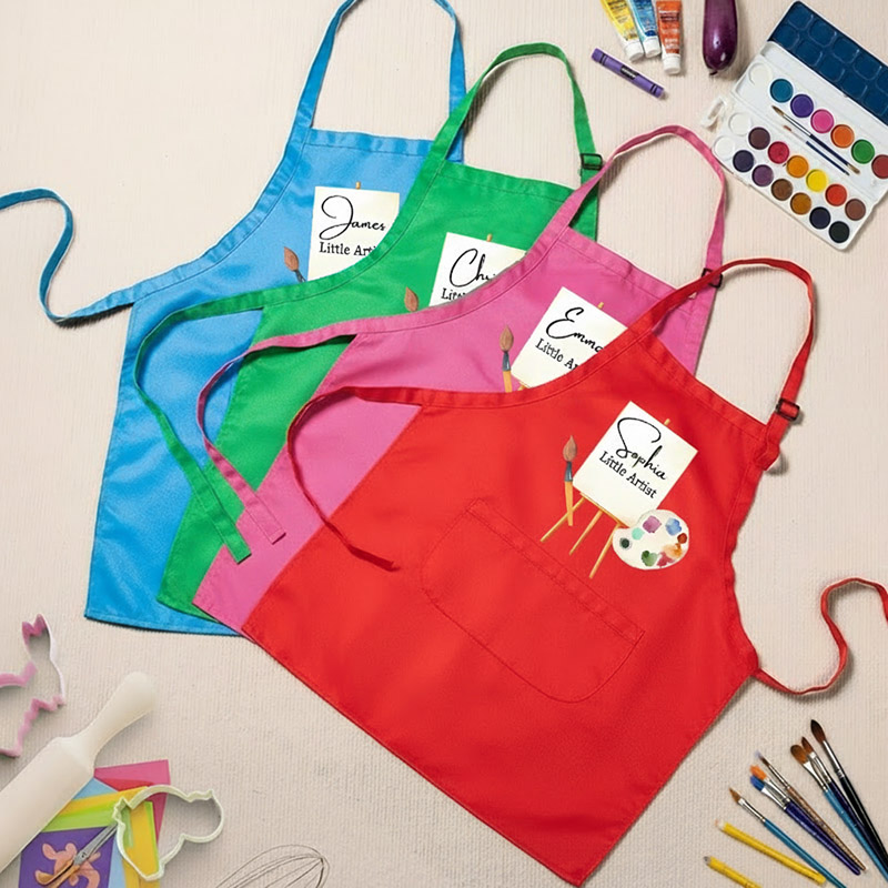 Personalized Little Artist Kids Art Apron Art Party Apron Chef Hat Set with Name Cooking Handcraft Activities Birthday Holiday Gift for Kids