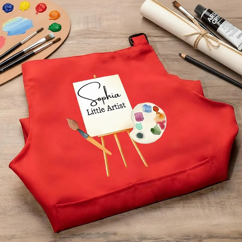 Personalized Little Artist Kids Art Apron Art Party Apron Chef Hat Set with Name Cooking Handcraft Activities Birthday Holiday Gift for Kids