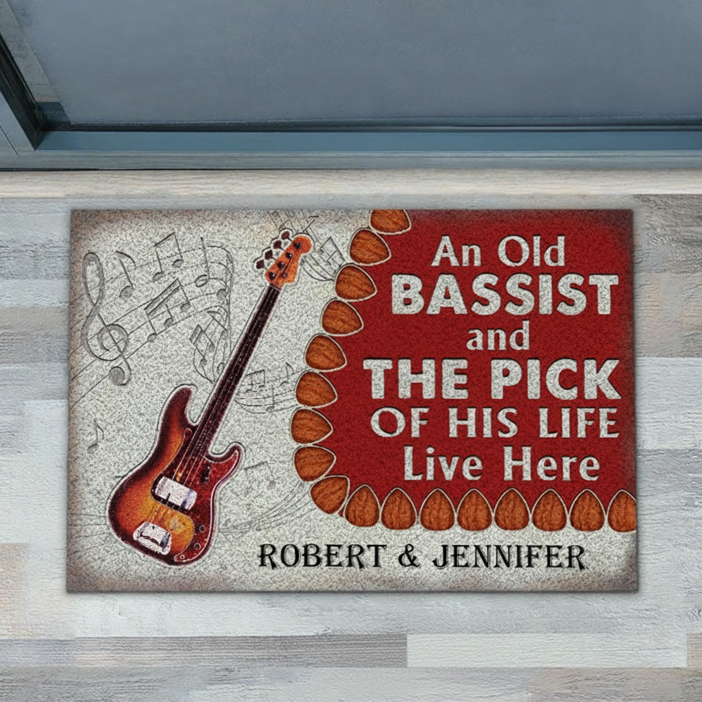 Personalized Bass Guitar Bassist Couple Live Here Customized Doormat