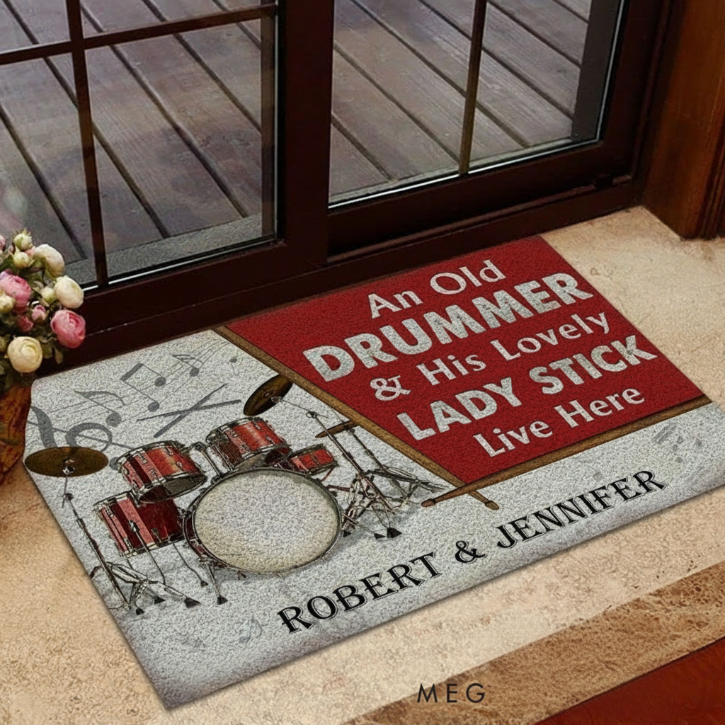 Personalized Drum Rubber Doormat Drummer & His Lovely Lady Stick Together Welcome Doormat Custom Name Indoor Outdoor Door Mat Home Decor
