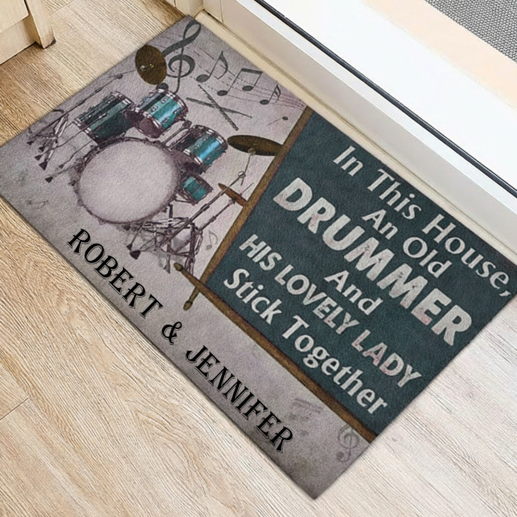 Personalized Drum Rubber Doormat Drummer & His Lovely Lady Stick Together Welcome Doormat Custom Name Indoor Outdoor Door Mat Home Decor