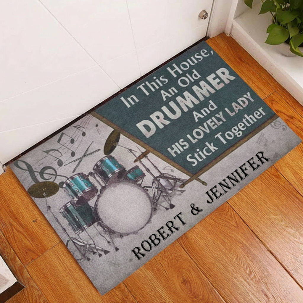 Personalized Drum Rubber Doormat Drummer & His Lovely Lady Stick Together Welcome Doormat Custom Name Indoor Outdoor Door Mat Home Decor