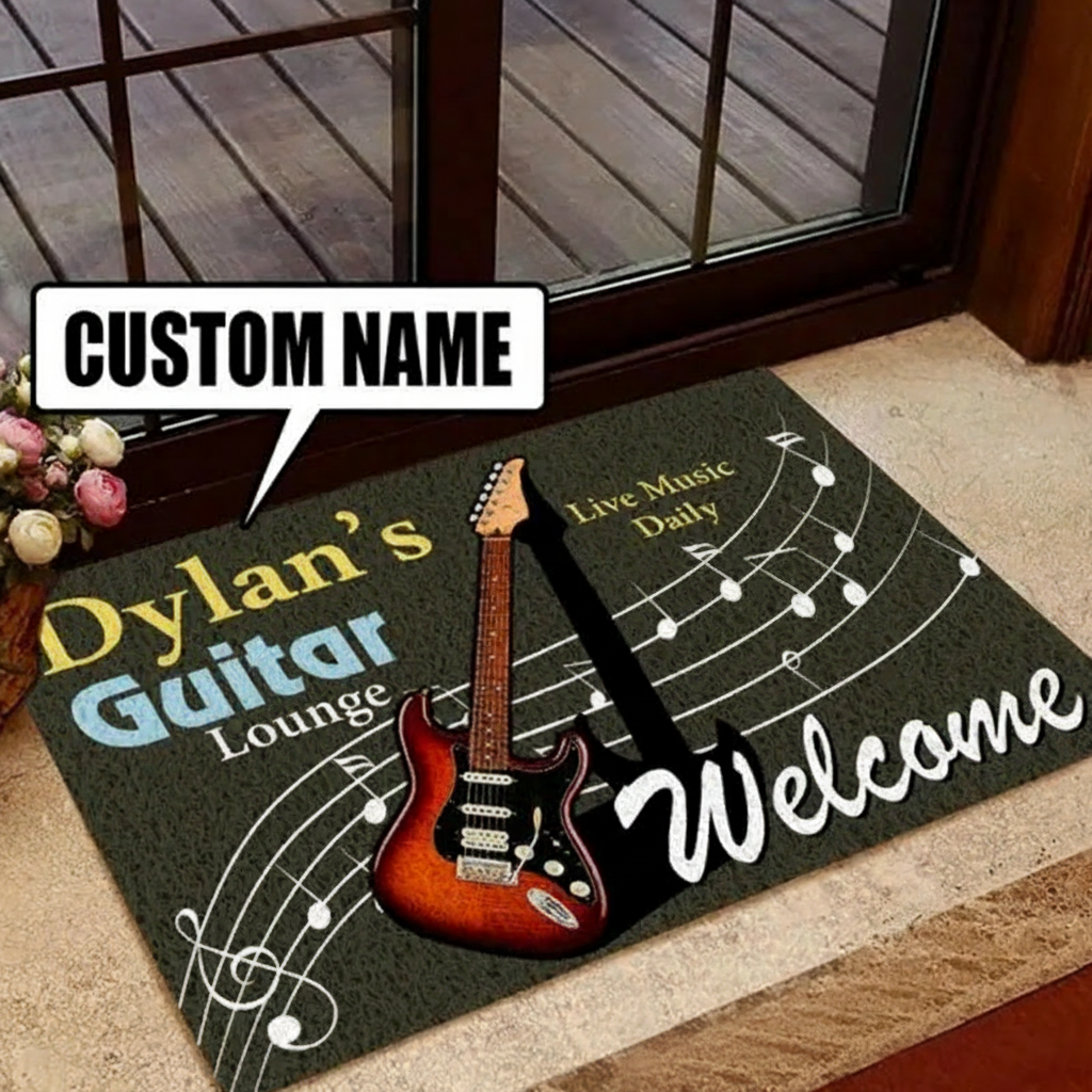 Personalized Dylan's Guitar Lounge Welcome Doormat Custom Name Indoor Outdoor Door Mat Home Decor