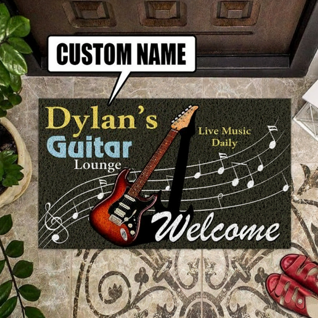 Personalized Dylan's Guitar Lounge Welcome Doormat Custom Name Indoor Outdoor Door Mat Home Decor