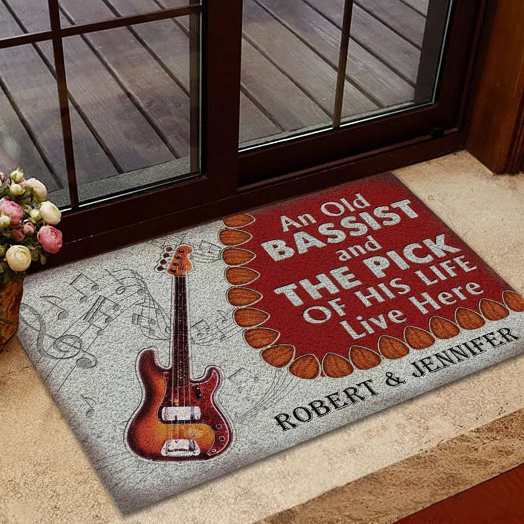 Personalized Bass Guitar Bassist Couple Live Here Customized Doormat