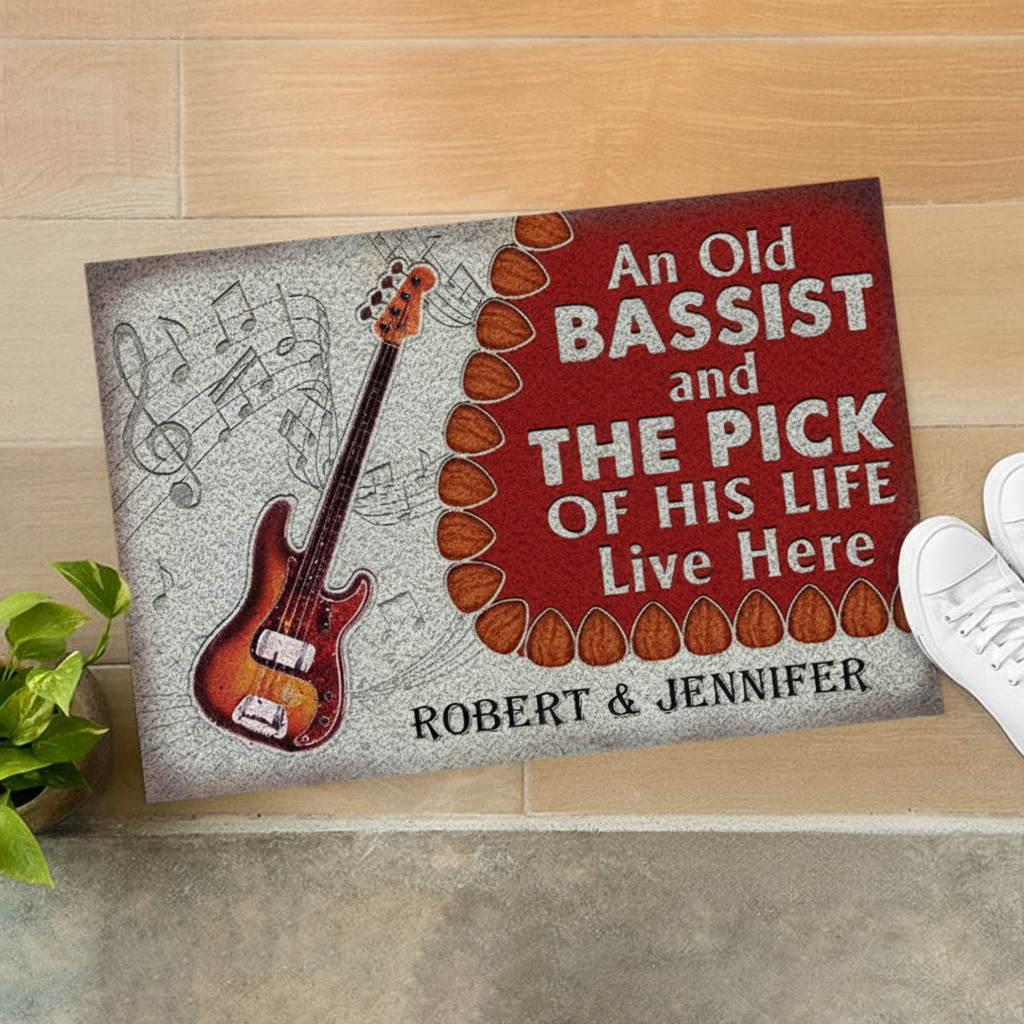 Personalized Bass Guitar Bassist Couple Live Here Customized Doormat