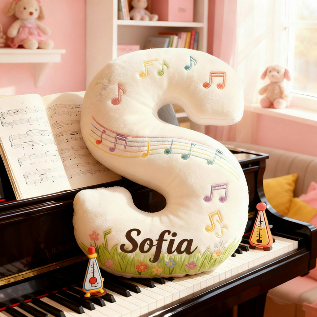 Personalized Graphic 3D Print Music Garden Pillow with Your Own Name Soft Stuffed Toy for Kids Music Lovers Unique Decorative Cushion for Girls' Room and Music Room