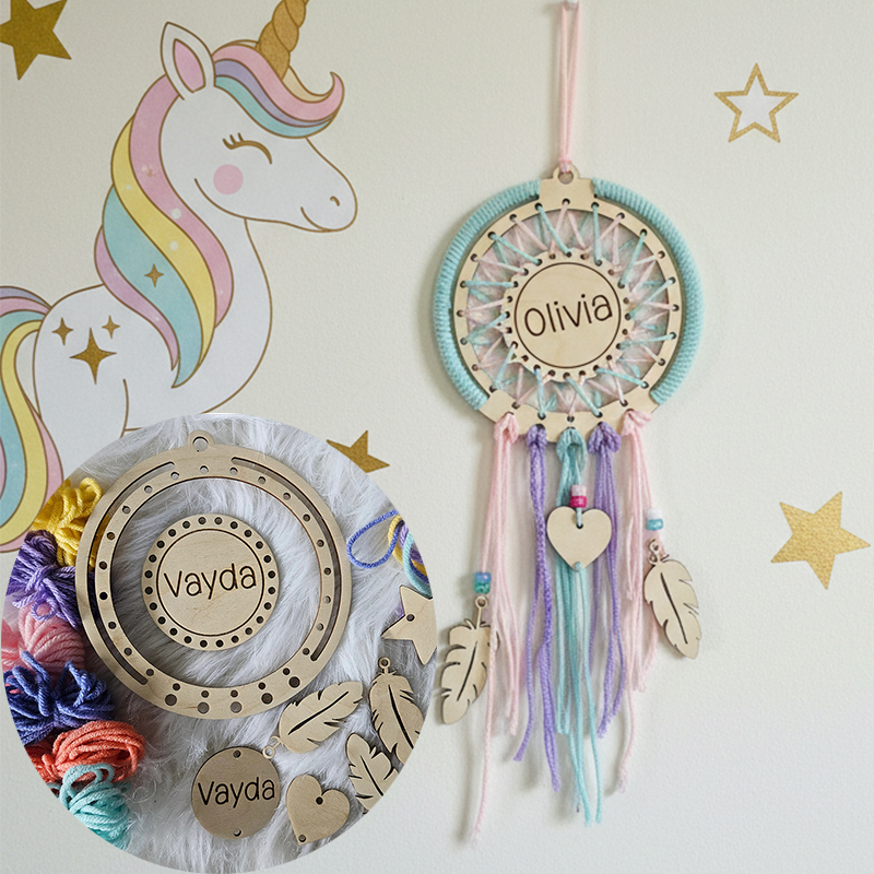 Personalized DIY Dream Catcher Kit for Kids Custom Name Creative Craft with Yarn and Wooden Decorations