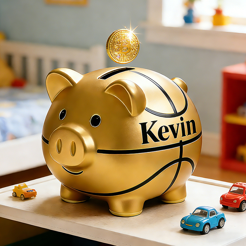 Personalized Gold Basketball Piggy Bank with Custom Name Luxurious and Fun for Kids and Fans